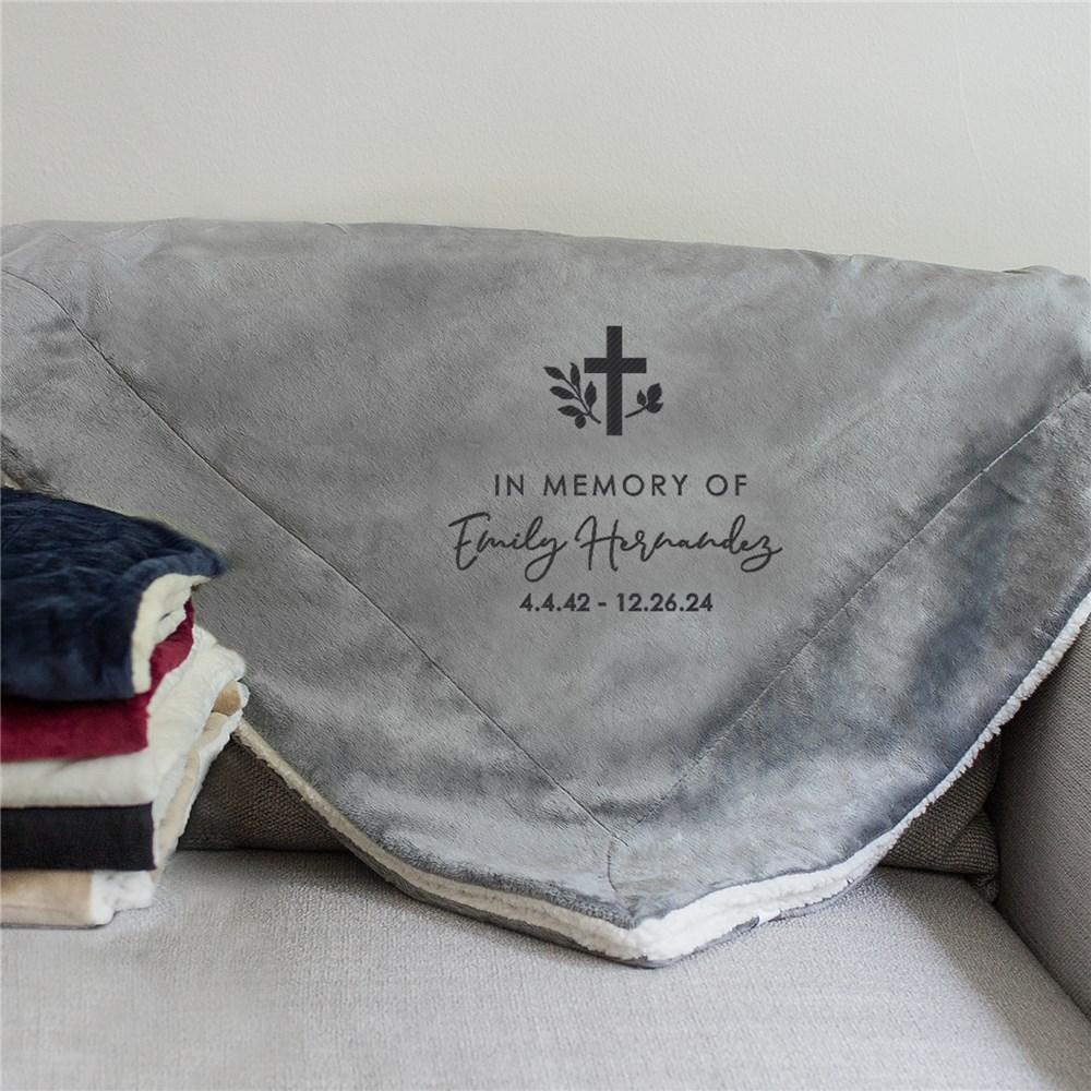 Embroidered Memorial Cross Sherpa Blanket