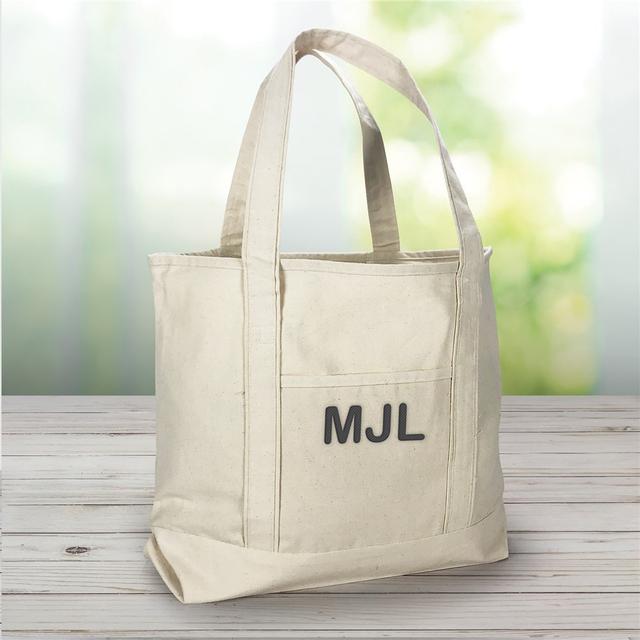 Embroidered Initials Canvas Tote Bag