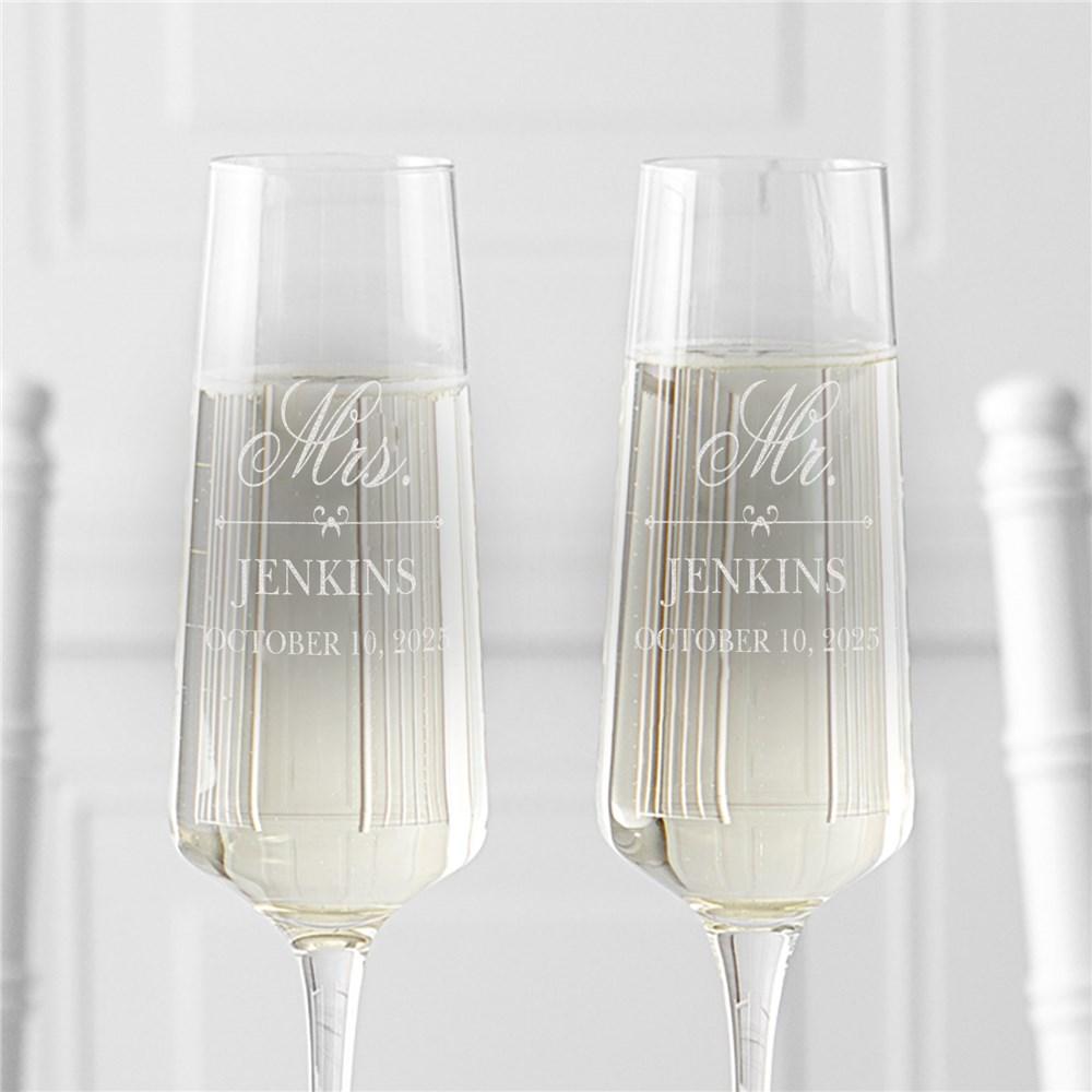 Engraved Mr. and Mrs. Champagne Estate Glasses Set