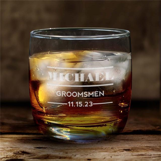 Engraved Wedding Party Whiskey Rocks Glass