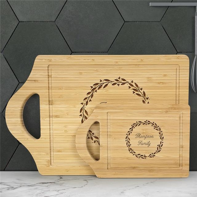 Engraved Wreath Family Name Cutting Board