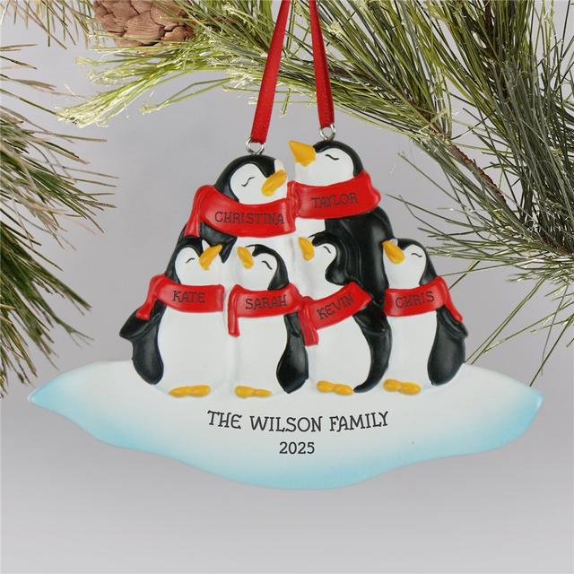 Personalized Penguin 6 Head Family Christmas Ornament