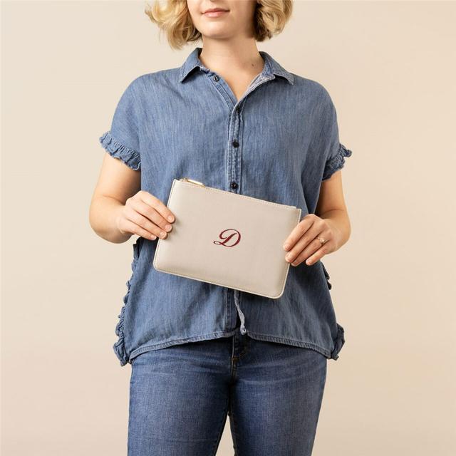 Embroidered Initials Vegan Leather Clutch