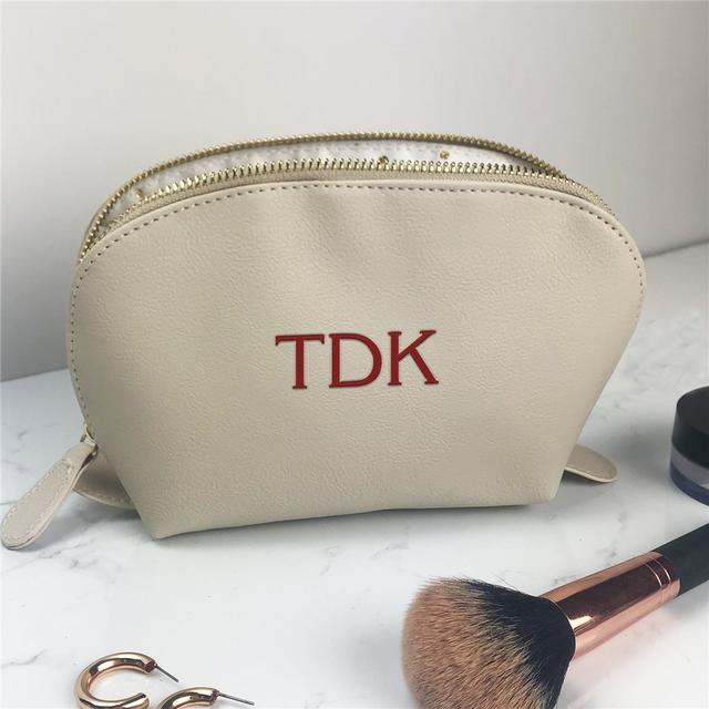 Embroidered Initials Vegan Leather Pouch