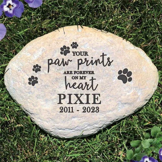 Engraved Paw Prints On Our Hearts Large Garden Stone