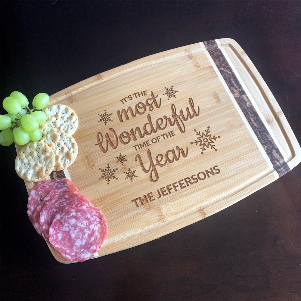 Engraved It's The Most Wonderful Time of the Year Marbled Cutting Board