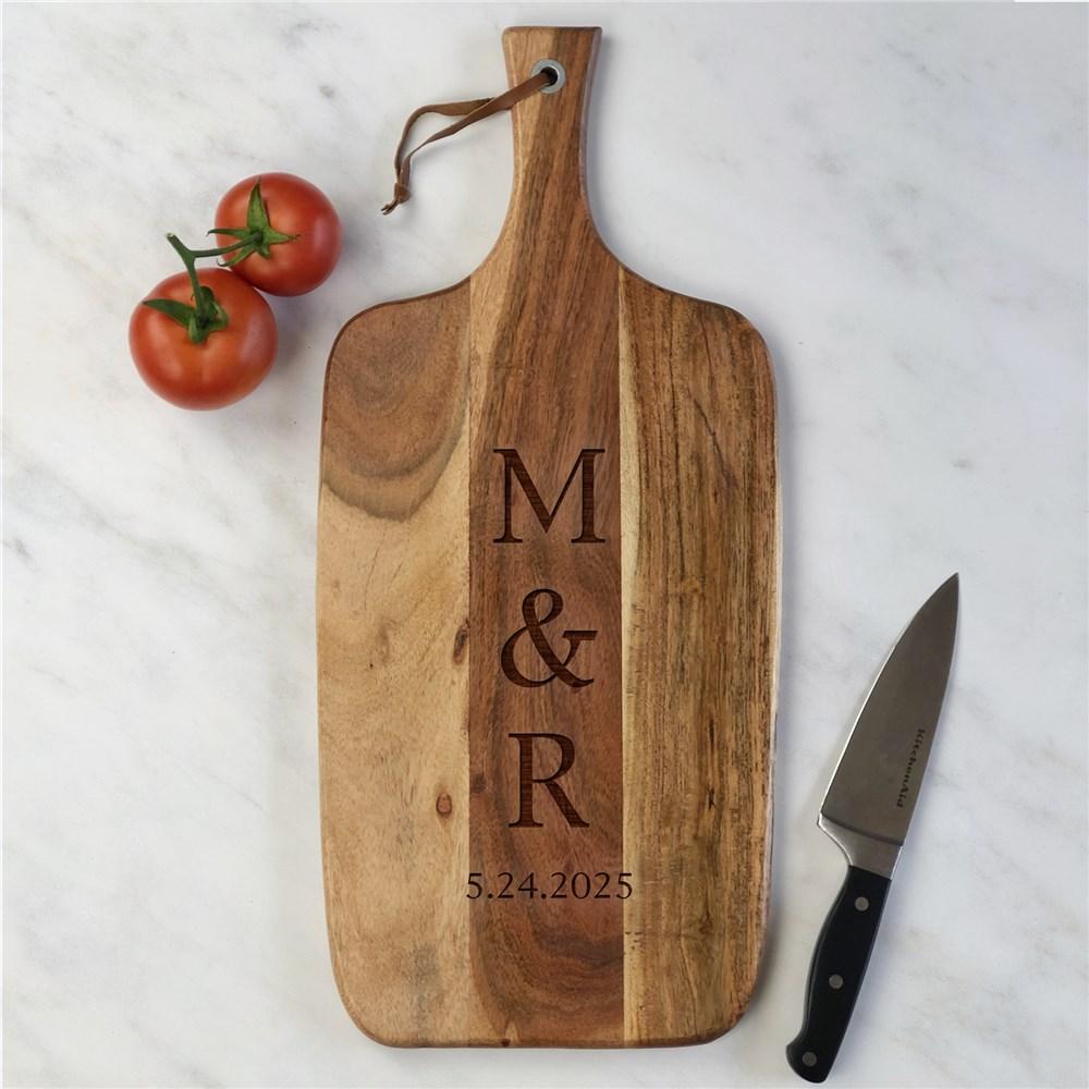 Engraved Couple's Initials Acacia Paddle Cutting Board