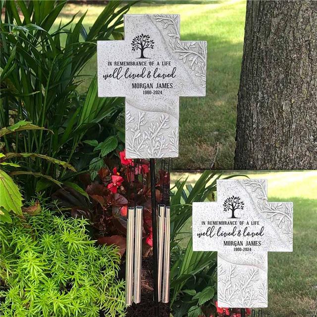 Engraved A Life Well Lived and Loved Cross Stake Chime