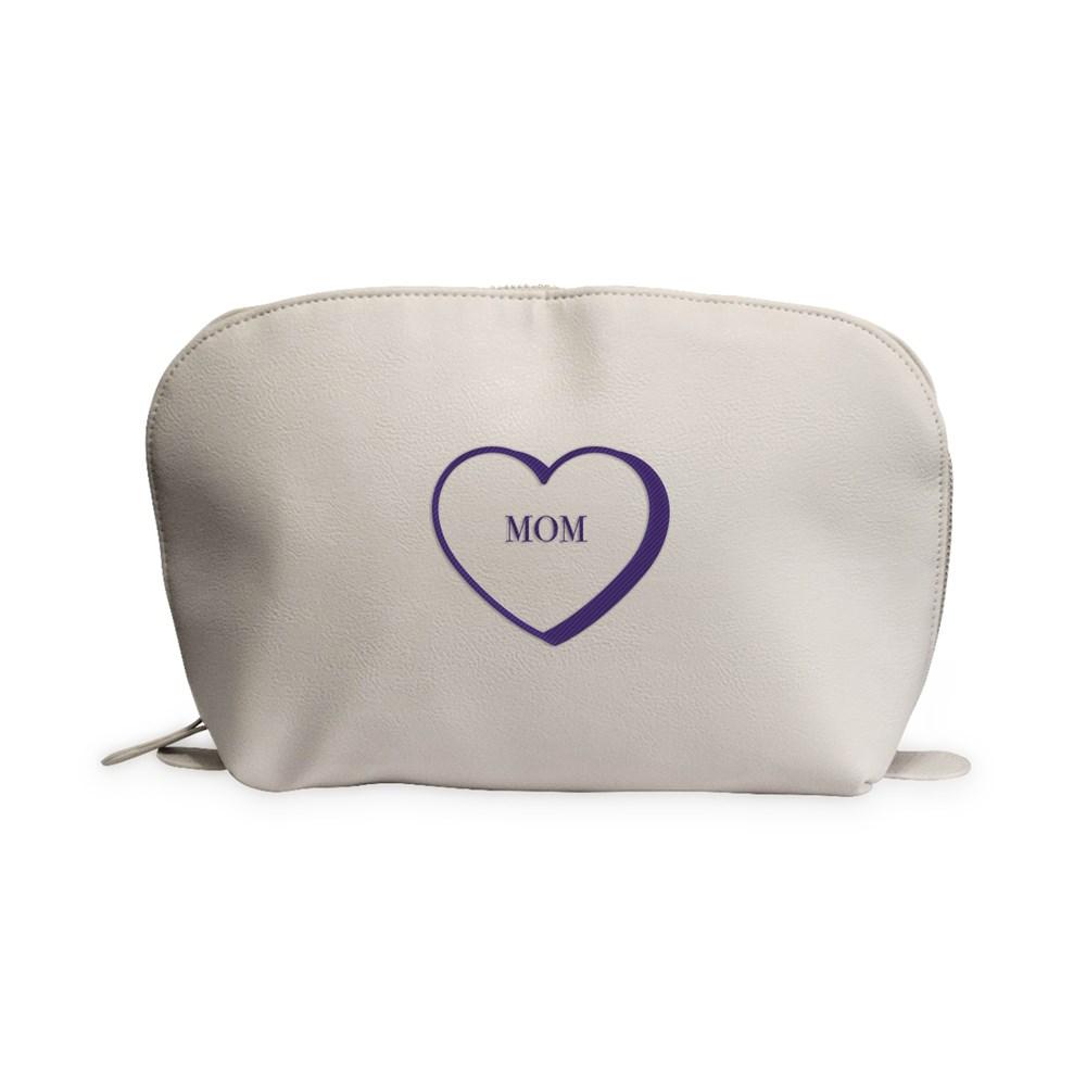 Embroidered Name Or Message In Heart Vegan Leather Toiletry Bag