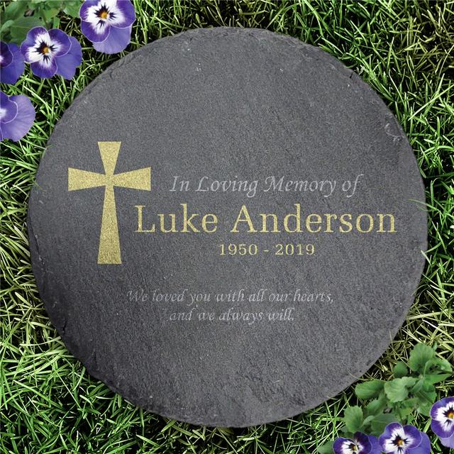 Personalized In Loving Memory Round Slate Stone