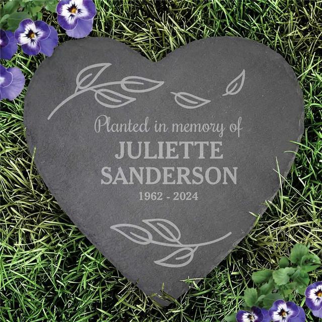 Engraved Planted In Memory Of Heart Slate Stone