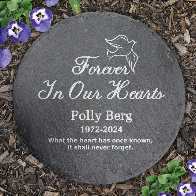 Engraved Forever In Our Hearts Round Slate Stone