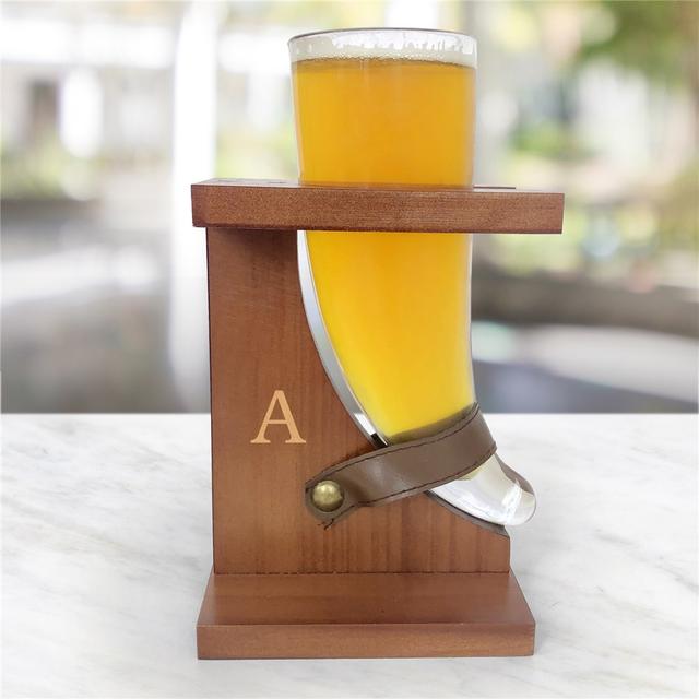 Engraved Initial Horn Shaped Glass with Stand