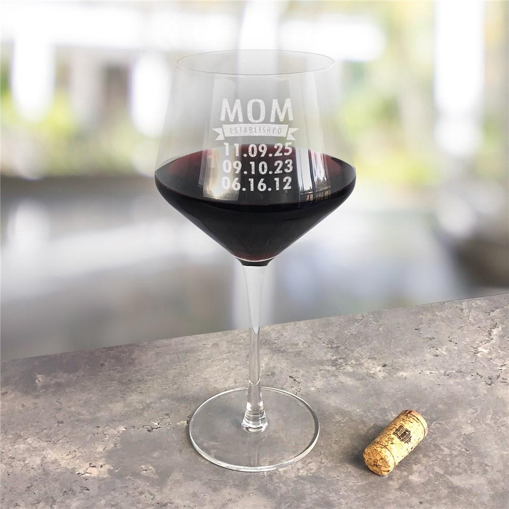 Engraved Mom Established Red Wine Estate Glass