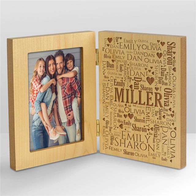 Family Word-Art Hinged Engraved Wood Frame