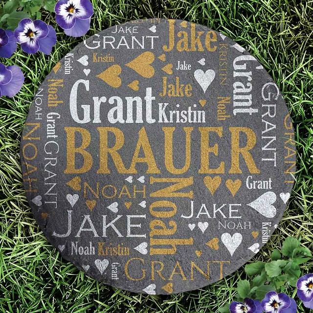 Personalized Family Word Art Round Slate Stone