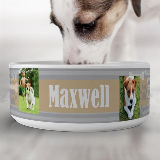 Personalized Woof Striped Pet Food Bowl