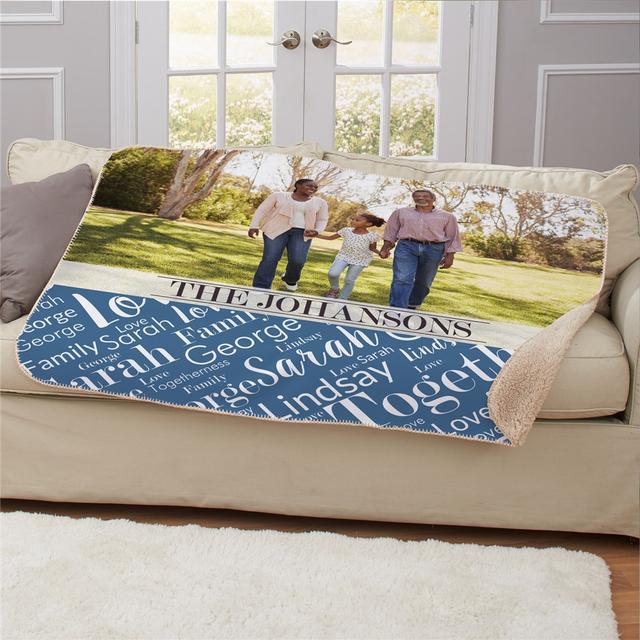 Personalized Family Photo Word Art Horizontal 50x60 Sherpa