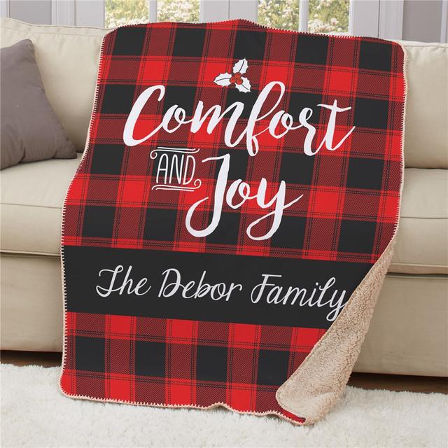 Personalized Buffalo Plaid Christmas Sherpa Throw