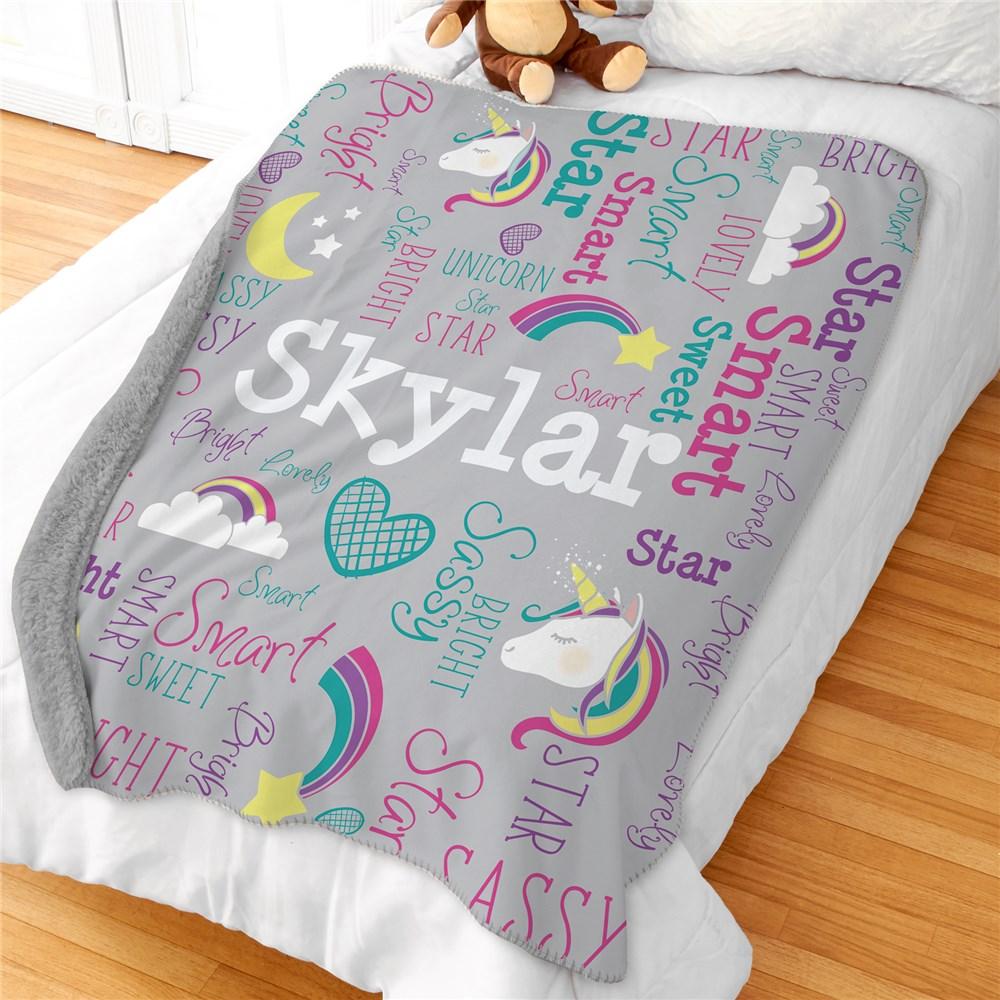 Personalized Kids Unicorn Blanket Word Art 50"x60" Sherpa
