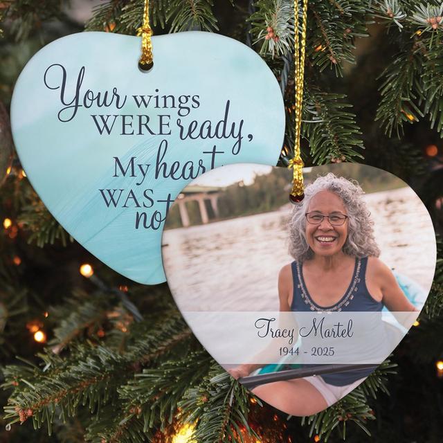 Personalized Your Wings Double Sided Heart-Shaped Memorial Ornament