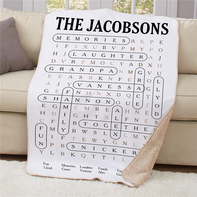 Personalized Family Name Word Search Sherpa Blanket