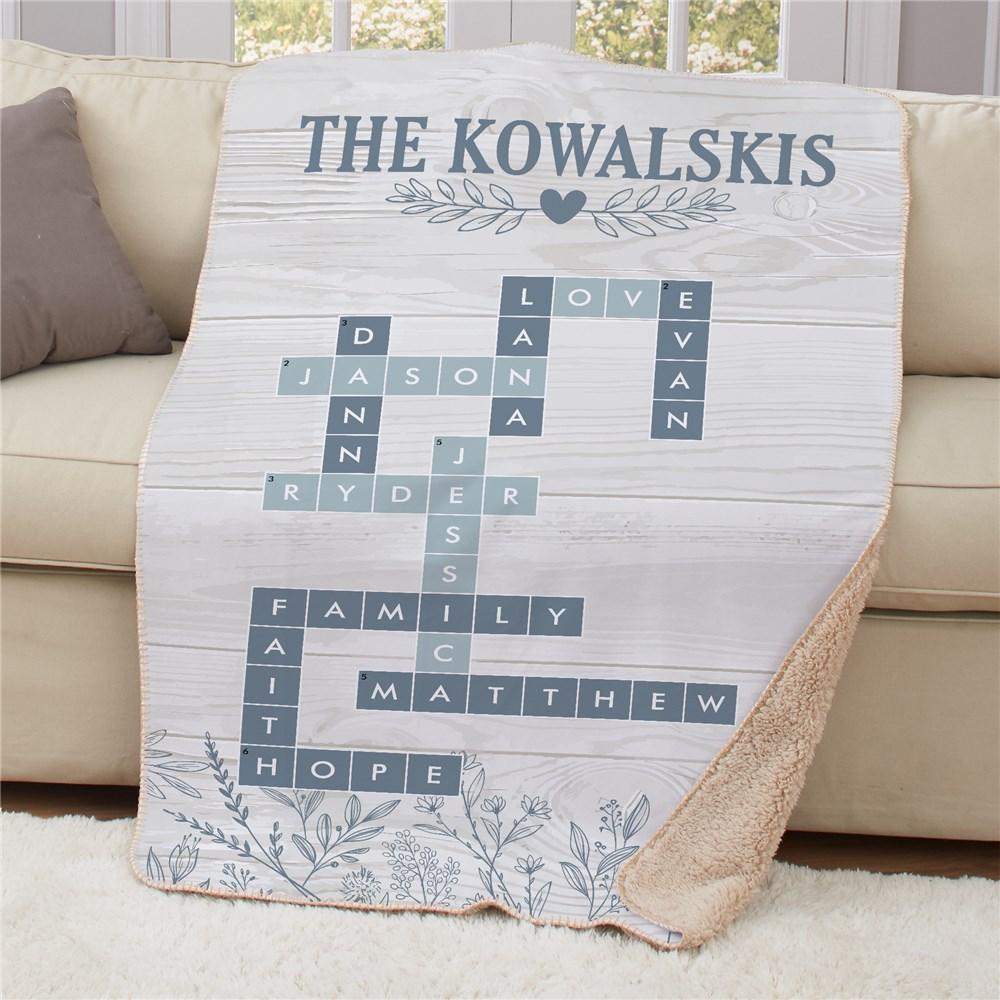 Personalized Blue Floral Crossword Sherpa Blanket