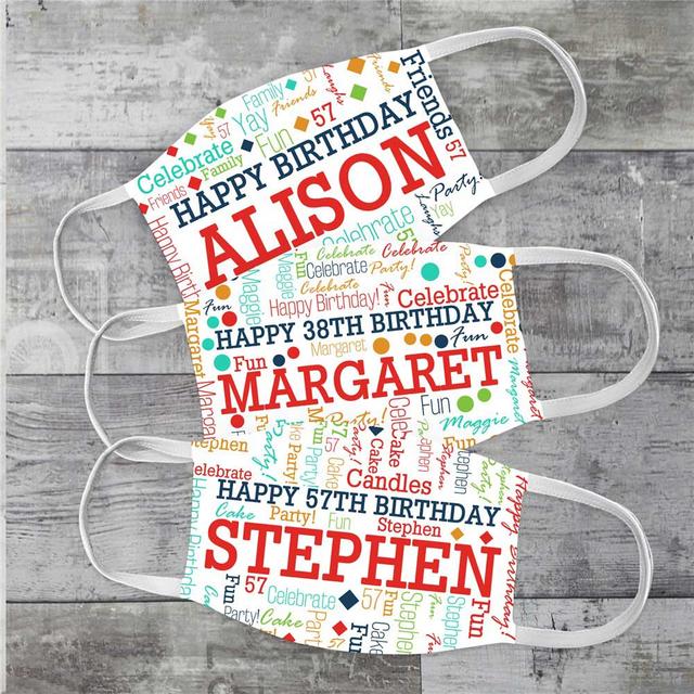 Personalized Birthday Confetti Word Art Adult Face Mask