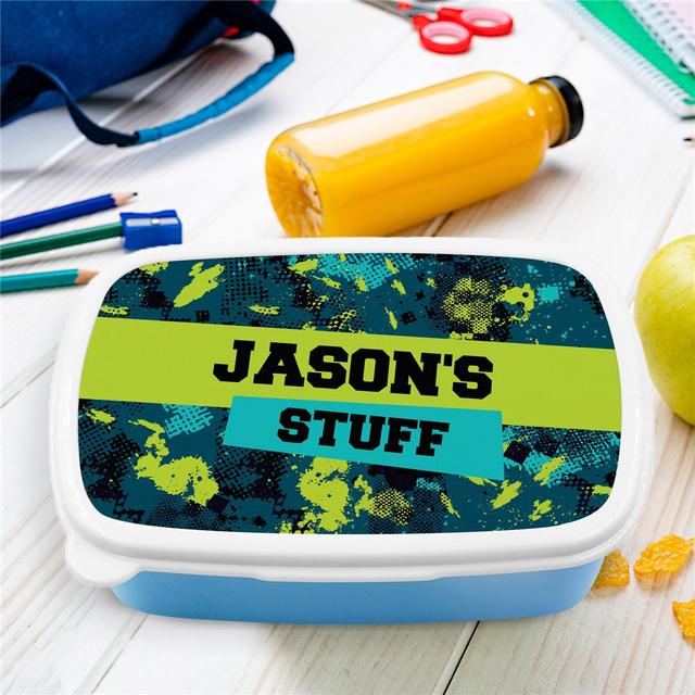 Personalized Blue Green Splatter Lunch Box