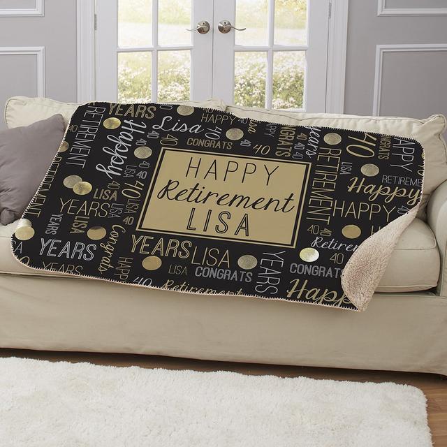 Personalized Confetti Retirement Word Art Sherpa Blanket
