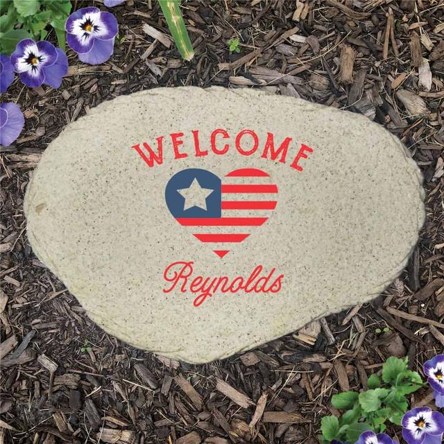 Personalized Patriotic Heart Flat Garden Stone
