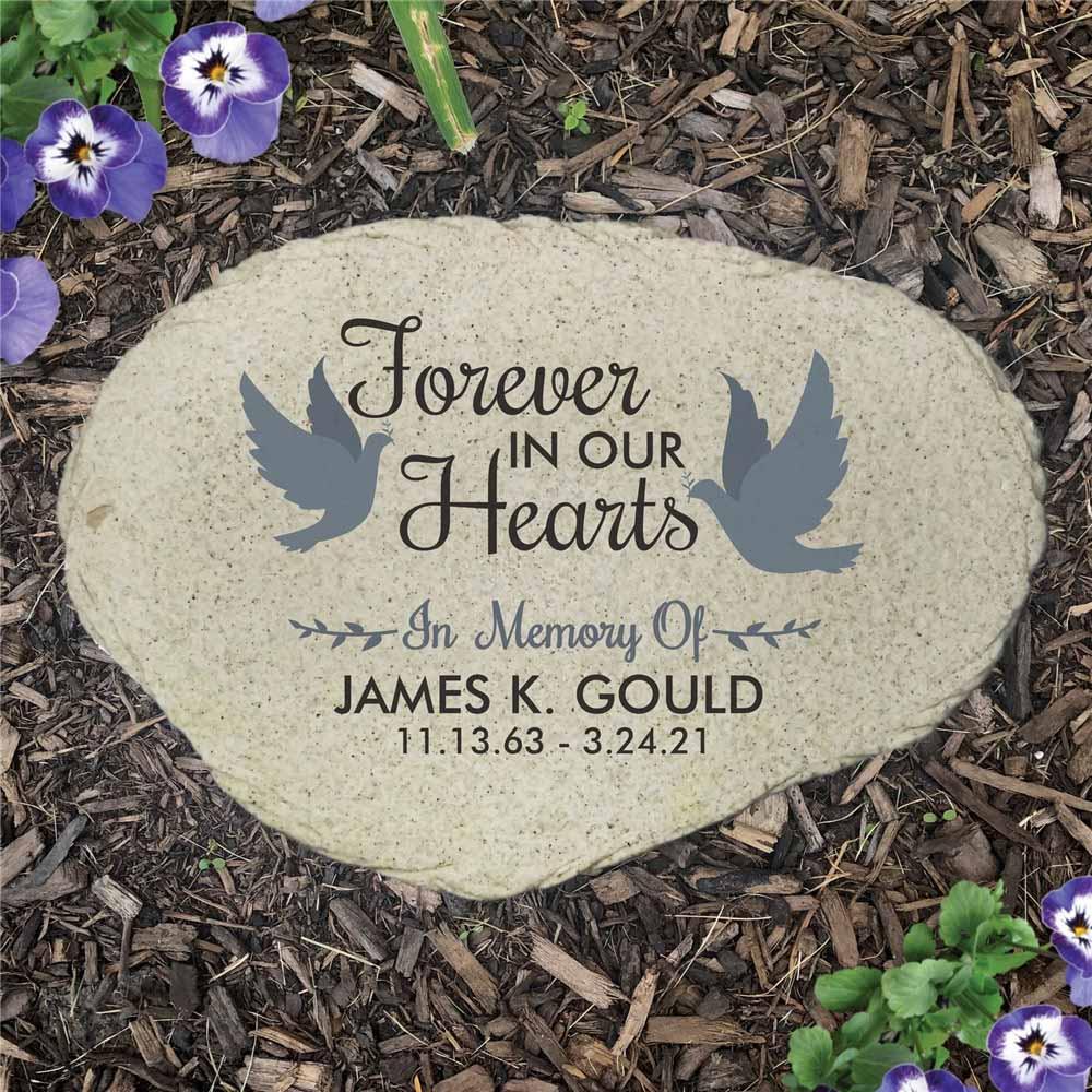 Personalized Forever In Our Hearts with Doves Flat Garden Stone