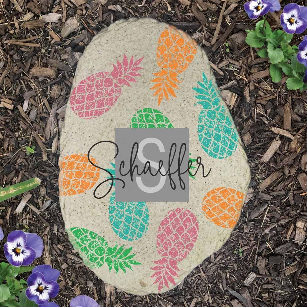 Personalized Colorful Pineapples Vertical Flat Garden Stone
