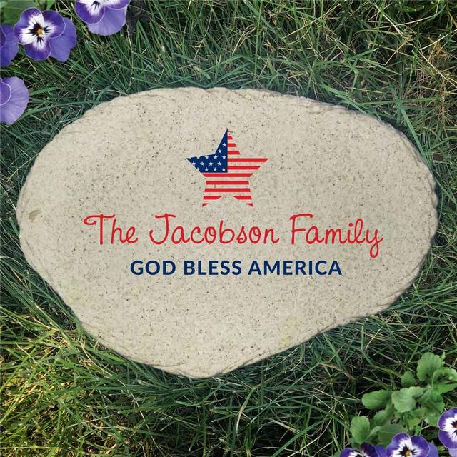 Personalized American Flag Star Flat Garden Stone