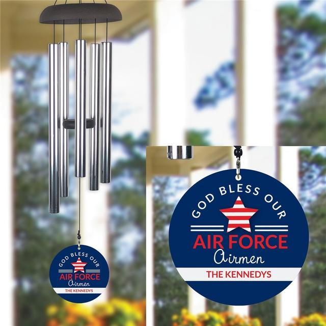 Personalized God Bless Striped Star Wind Chime