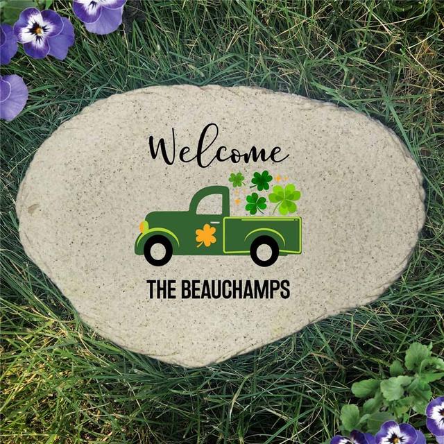 Personalized Green Plaid Truck Flat Garden Stone