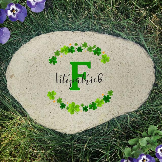 Personalized Name & Initial Shamrocks Flat Garden Stone