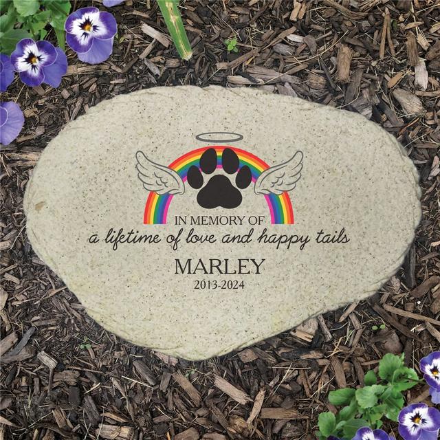 Personalized a Lifetime of Love and Happy Tails Flat Garden Stone