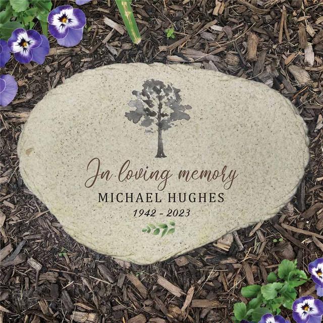 Personalized Memorial Watercolor Tree Flat Garden Stone