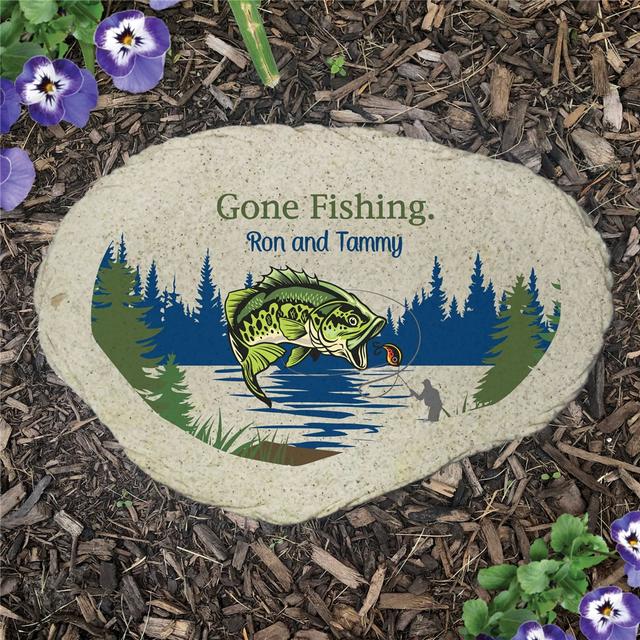 Personalized Gone Fishing Flat Garden Stone
