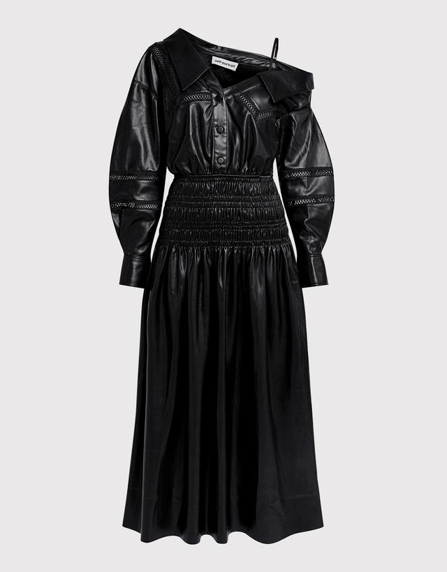 Self-Portrait Faux Leather Off-the-Shoulder Midi Dress - US 6