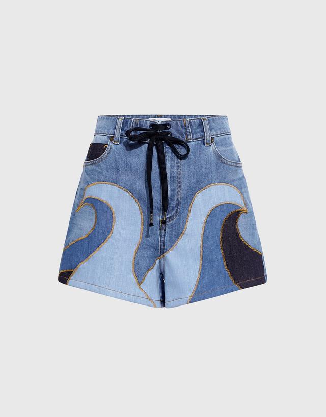 Red Valentino Wave Drawstring Denim Shorts - IT 38
