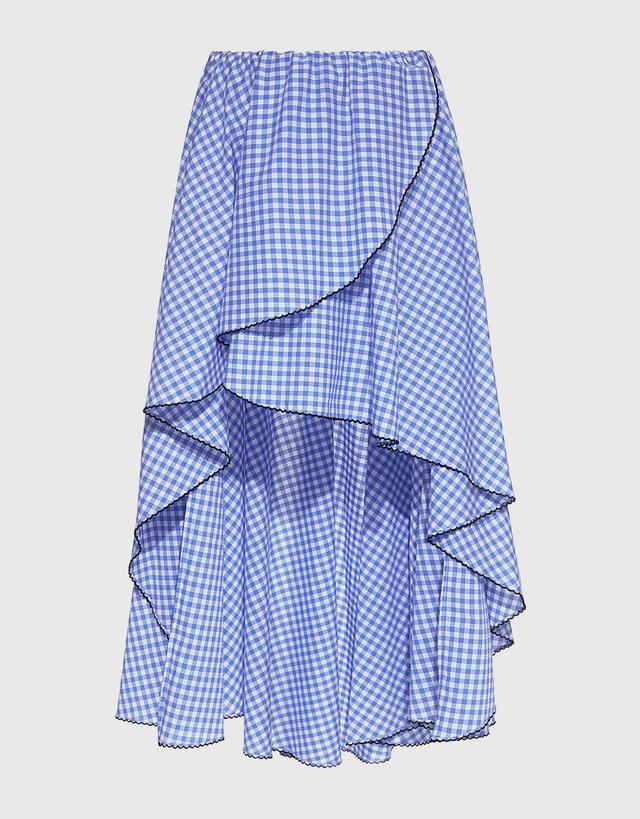 Caroline Constas Adelle Asymmetric Gingham Ruffled Wrap Mini Skirt - XS