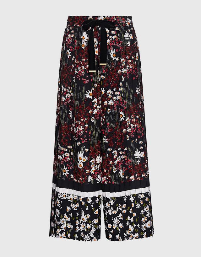 Mother of Pearl Pleated Floral Velvet Drawstring Culottes - S