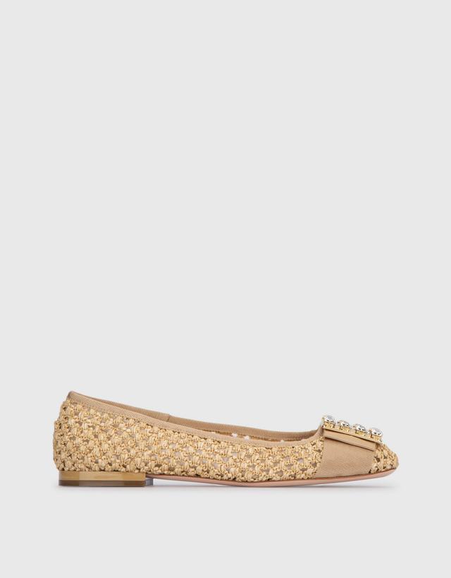 Roger Vivier Raffia Rhinestone Buckle Ballerina Flats - 36