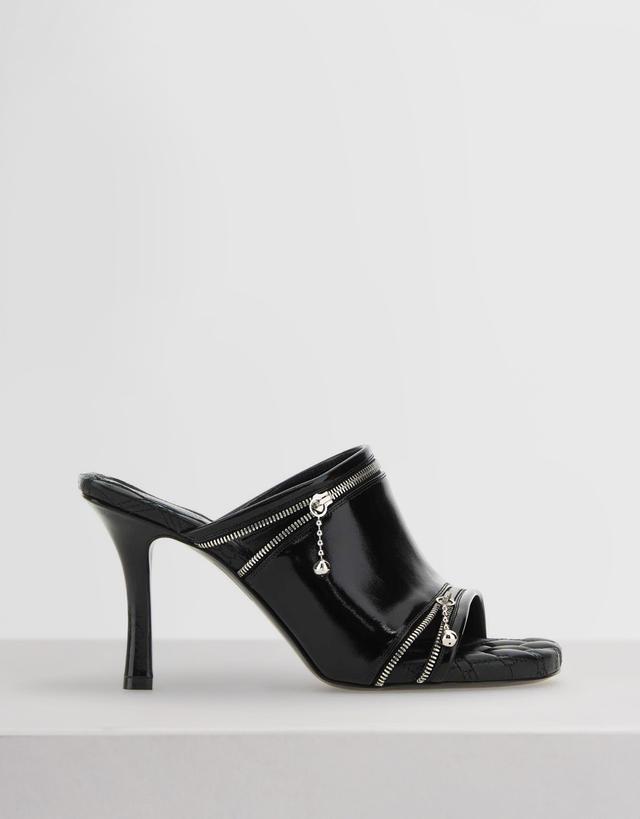 Burberry Peep Calfskin Double Zip High-Heeled Mules - IT 38.5