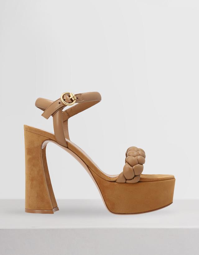 GIANVITO ROSSI Nappa Suede Braided Mid-Heeled Sandals - 37.5