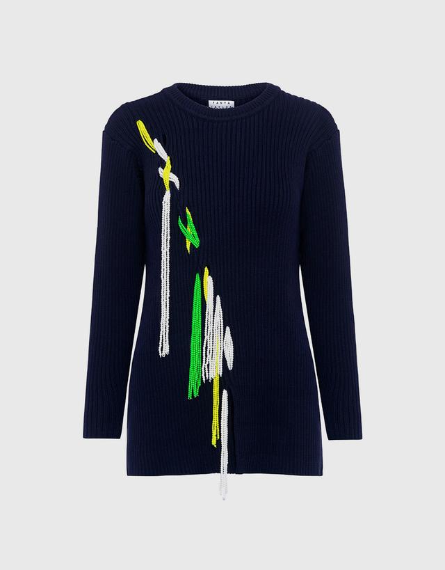 Tanya Taylor Jane Rib Knit Beaded Sweater - S