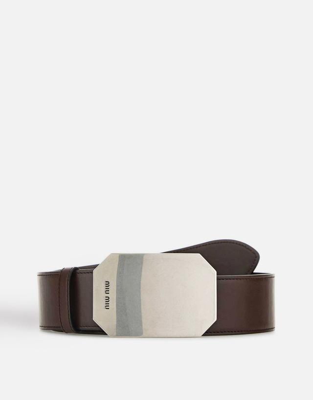 Miu Miu Smooth Calf Leather Metal Buckle Belt - Size (CM) 80