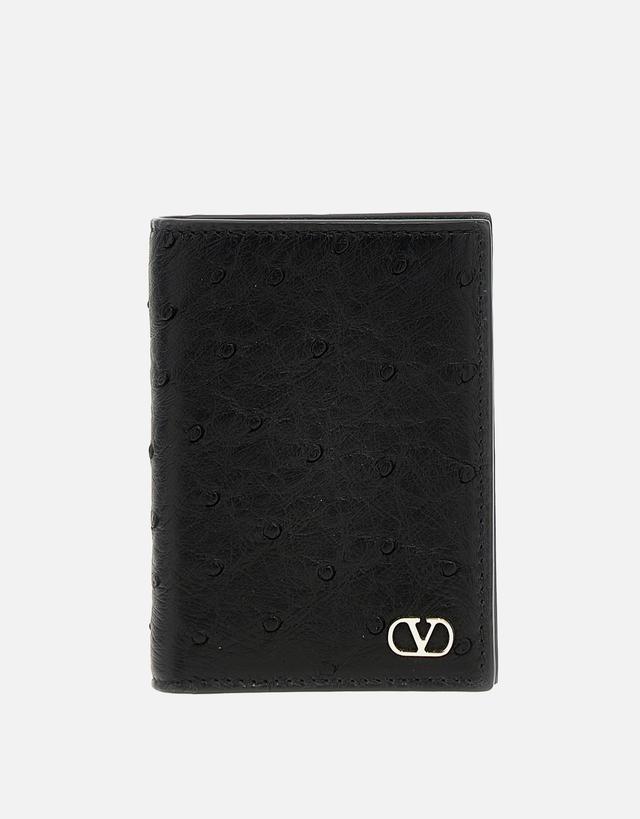 Valentino Garavani Men's Vlogo Ostrich Leather Cardholder
